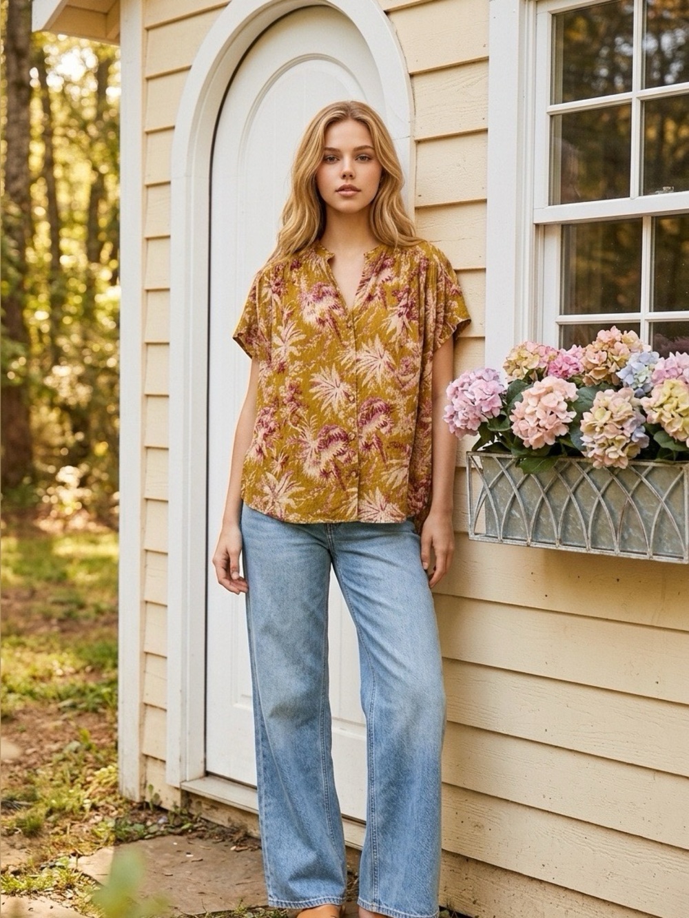Pilcro Floral Short-Sleeve Blouse - Oversized